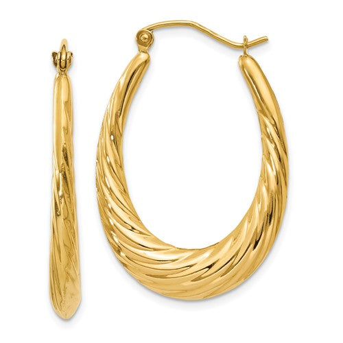 14k-polished-twisted-oval-hollow-hoop-earrings-SolomonJeweler-Wichita-KS-CustomJewelry