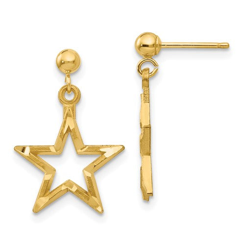 14k-polished-diamond-cut-star-dangle-post-earrings-SolomonJeweler-Wichita-KS-CustomJewelry