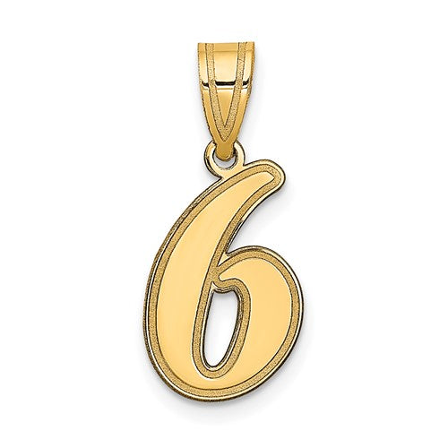 14k-brushed-border-script-number-6-pendant-SolomonJeweler-Wichita-KS-CustomJewelry