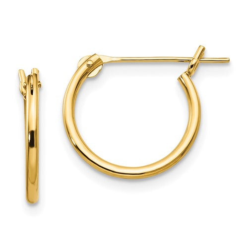 14k gold half hoop earrings by Solomon Jewelers featuring a 1.25mm thickness, elegant and versatile jewelry accessory.