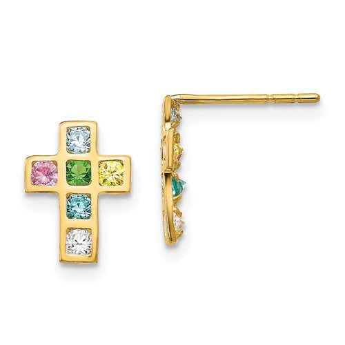14k-madi-k-multi-colored-cz-cross-post-earrings-SolomonJeweler-Wichita-KS-CustomJewelry