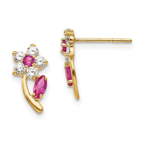 14k-madi-k-clear-red-cz-flower-post-earrings-SolomonJeweler-Wichita-KS-CustomJewelry