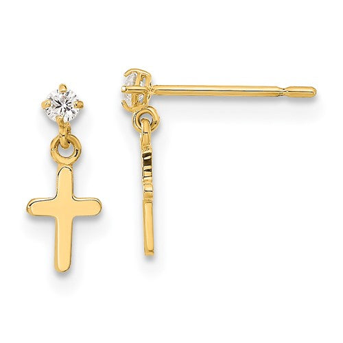 14k-madi-k-childrens-cz-cross-post-dangle-earrings-SolomonJeweler-Wichita-KS-CustomJewelry