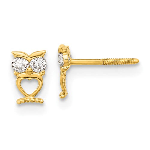 14k-madi-k-owl-w-cz-eyes-screwback-post-earrings-SolomonJeweler-Wichita-KS-CustomJewelry