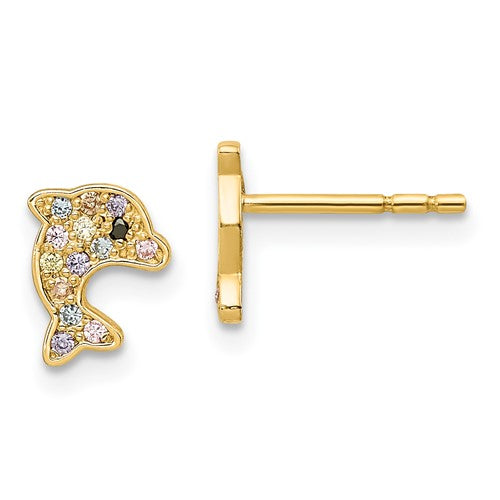 14k-madi-k-multi-colored-cz-dolphin-post-earrings-SolomonJeweler-Wichita-KS-CustomJewelry