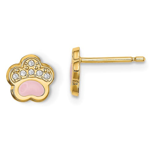 14k-madi-k-cz-pink-enamel-paw-post-earrings-SolomonJeweler-Wichita-KS-CustomJewelry