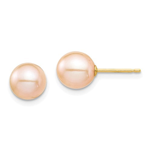 14k-madi-k-7-8mm-pink-round-freshwater-cultured-pearl-stud-post-earrings-SolomonJeweler-Wichita-KS-CustomJewelry