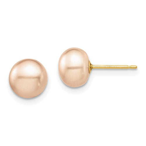 14k-madi-k-7-8mm-pink-button-freshwater-cultured-pearl-stud-post-earrings-SolomonJeweler-Wichita-KS-CustomJewelry