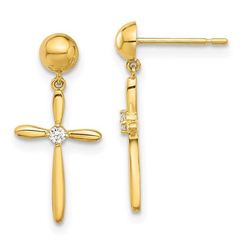 14k-madi-k-polished-cz-cross-post-dangle-earrings-SolomonJeweler-Wichita-KS-CustomJewelry