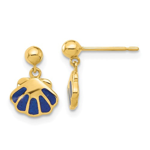 14k-madi-k-polished-blue-enameled-shell-post-dangle-earrings-SolomonJeweler-Wichita-KS-CustomJewelry