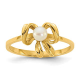 14k Madi K white freshwater cultured pearl children's ring with a bow design, crafted in jewelry ring style.