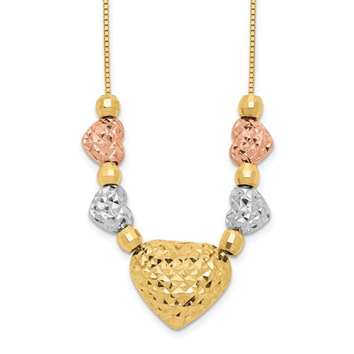 14k-tri-color-puff-flat-hearts-necklace-SolomonJeweler-Wichita-KS-CustomJewelry