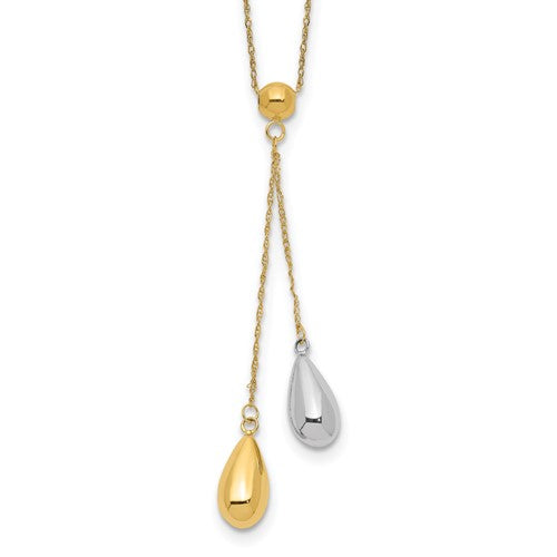 14k-yellow-and-white-gold-teardrop-puff-lariat-necklace-SolomonJeweler-Wichita-KS-CustomJewelry