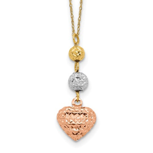 14k-tri-color-ropa-diamond-cut-beads-heart-w-2in-ext-necklace-SolomonJeweler-Wichita-KS-CustomJewelry