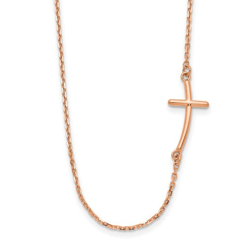 14k-rose-gold-small-sideways-curved-cross-necklace-SolomonJeweler-Wichita-KS-CustomJewelry