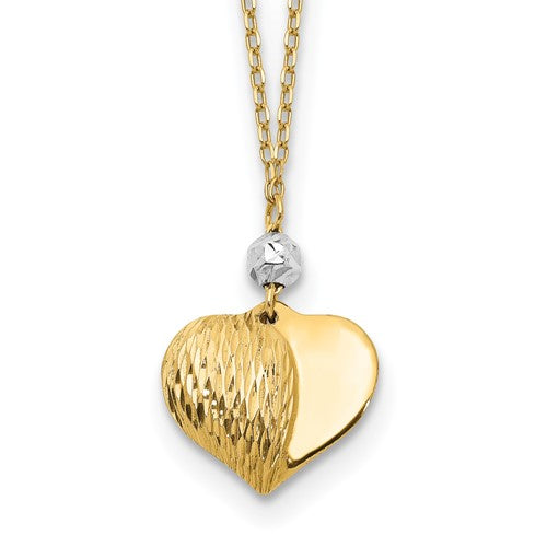 14k-two-tone-polished-d-c-puffed-heart-16-inch-necklace-SolomonJeweler-Wichita-KS-CustomJewelry