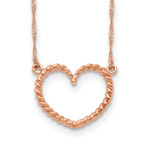 14k-rose-gold-polished-and-textured-heart-17-inch-necklace-SolomonJeweler-Wichita-KS-CustomJewelry