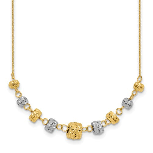 14k-two-tone-diamond-cut-polished-graduated-barrels-necklace-SolomonJeweler-Wichita-KS-CustomJewelry
