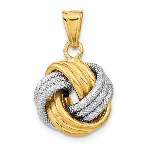 14k-two-tone-polished-textured-love-knot-pendant-SolomonJeweler-Wichita-KS-CustomJewelry