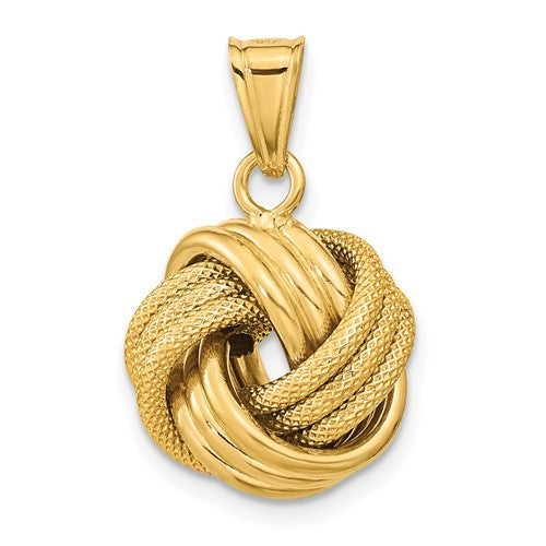 14k-polished-textured-love-knot-pendant-SolomonJeweler-Wichita-KS-CustomJewelry