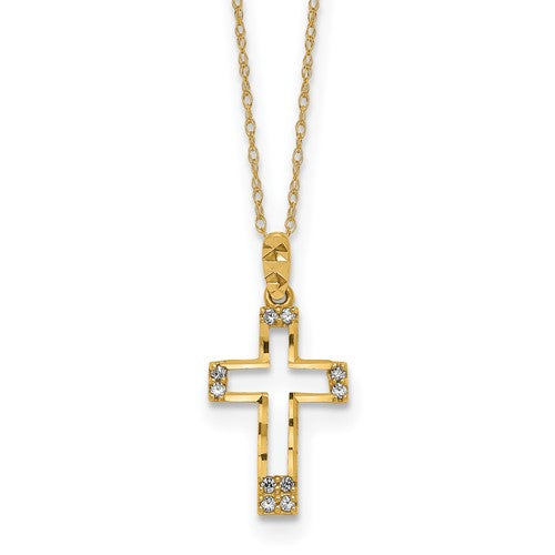 14k-polished-cz-cross-pendant-necklace-SolomonJeweler-Wichita-KS-CustomJewelry