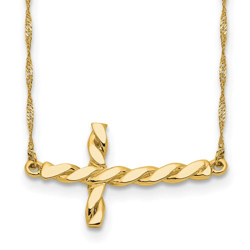 14k-polished-twisted-sideways-cross-17-inch-necklace-SolomonJeweler-Wichita-KS-CustomJewelry
