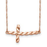 14k-rose-gold-polished-twisted-sideways-cross-17-inch-necklace-SolomonJeweler-Wichita-KS-CustomJewelry