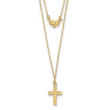14k-polished-2-strand-d-c-cross-heart-w-2in-ext-necklace-SolomonJeweler-Wichita-KS-CustomJewelry