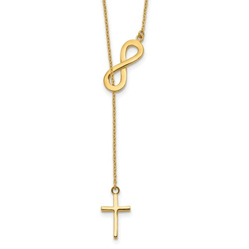 14k-polished-infinity-cross-lariat-necklace-SolomonJeweler-Wichita-KS-CustomJewelry