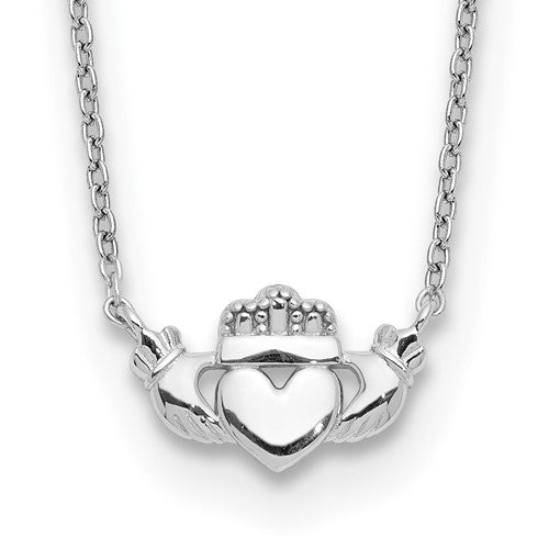 14k-white-gold-polished-claddagh-necklace-SolomonJeweler-Wichita-KS-CustomJewelry