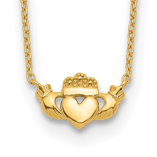 14k-polished-claddagh-17-inch-necklace-SolomonJeweler-Wichita-KS-CustomJewelry
