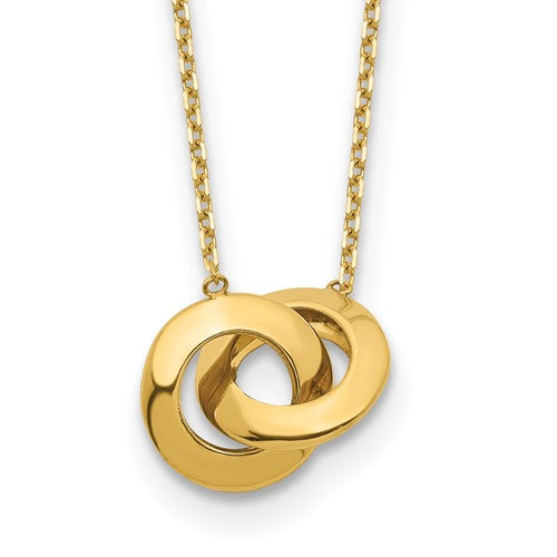 14k-polished-fancy-interlocking-circle-16-inch-with-1-inch-ext-necklace-SolomonJeweler-Wichita-KS-CustomJewelry