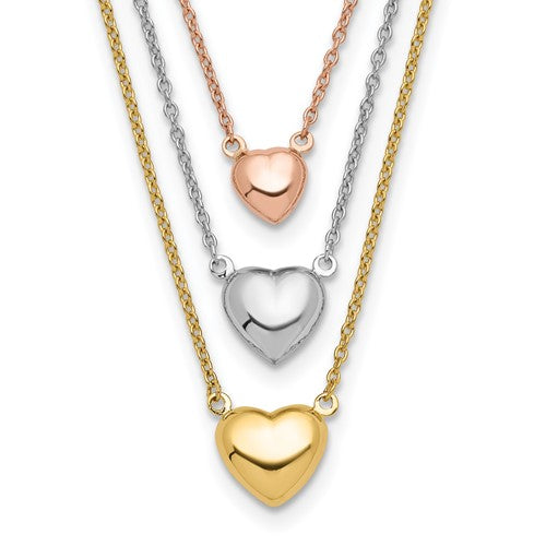 14k-tri-color-three-heart-w-1in-ext-necklace-SolomonJeweler-Wichita-KS-CustomJewelry