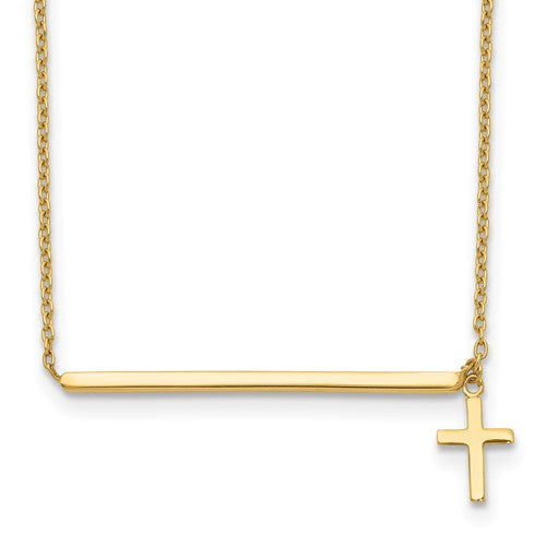 14k-polished-cross-w-2in-ext-necklace-SolomonJeweler-Wichita-KS-CustomJewelry