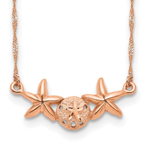 14k-rose-brushed-polished-sand-dollar-starfish-necklace-SolomonJeweler-Wichita-KS-CustomJewelry