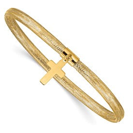 14k-mesh-cross-dangle-stretch-bracelet-SolomonJeweler-Wichita-KS-CustomJewelry
