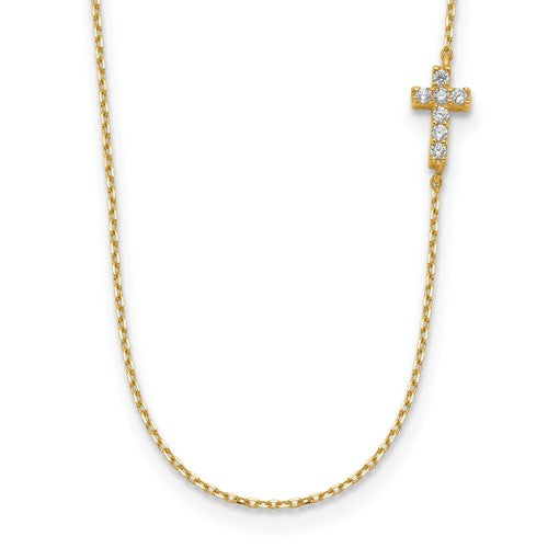 14k-small-cross-cz-with-2in-ext-necklace-SolomonJeweler-Wichita-KS-CustomJewelry