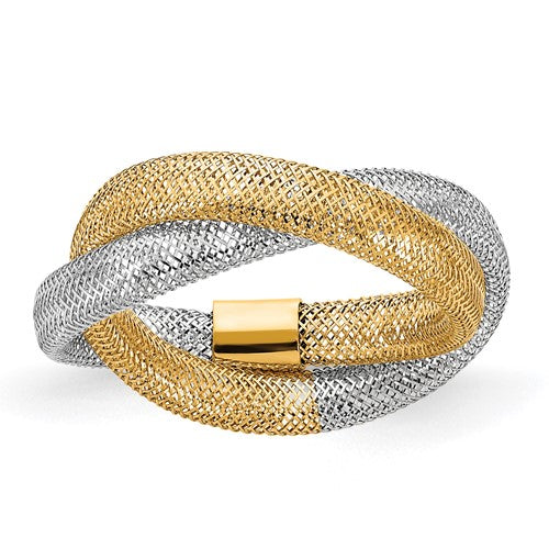 14k-with-rhodium-woven-mesh-stretch-ring-SolomonJeweler-Wichita-KS-CustomJewelry