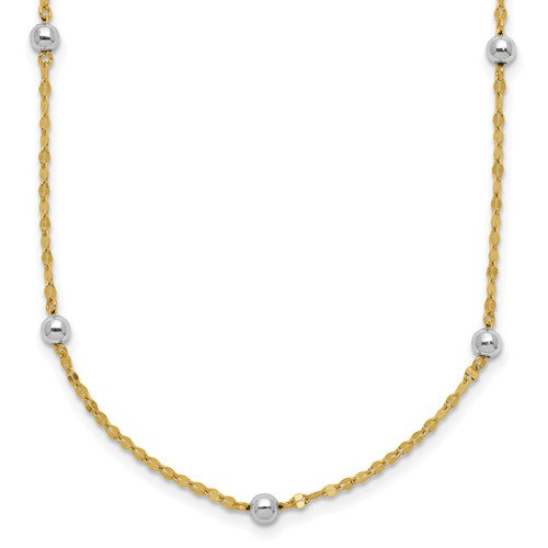 14k-two-tone-polished-bead-fancy-necklace-SolomonJeweler-Wichita-KS-CustomJewelry