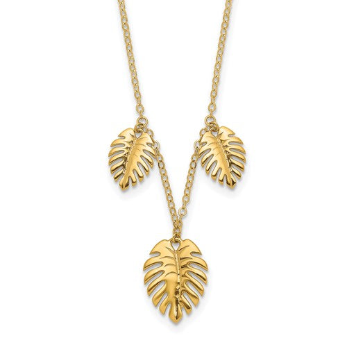 14k-polished-dangle-palm-leaves-necklace-SolomonJeweler-Wichita-KS-CustomJewelry