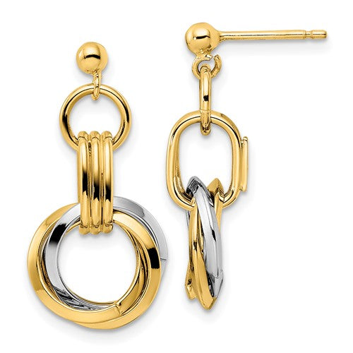 14k-two-tone-polished-intertwined-circles-post-dangle-earrings-SolomonJeweler-Wichita-KS-CustomJewelry