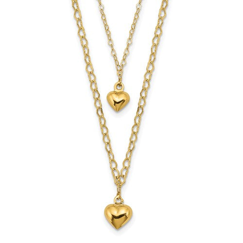 14k-double-layer-heart-link-polished-hearts-2-in-ext-necklace-SolomonJeweler-Wichita-KS-CustomJewelry