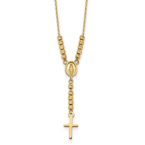 14k-polished-d-c-bead-miraculous-medal-and-cross-17in-necklace-SolomonJeweler-Wichita-KS-CustomJewelry