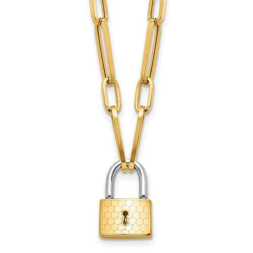 14k-two-tone-fancy-link-with-lock-necklace-SolomonJeweler-Wichita-KS-CustomJewelry