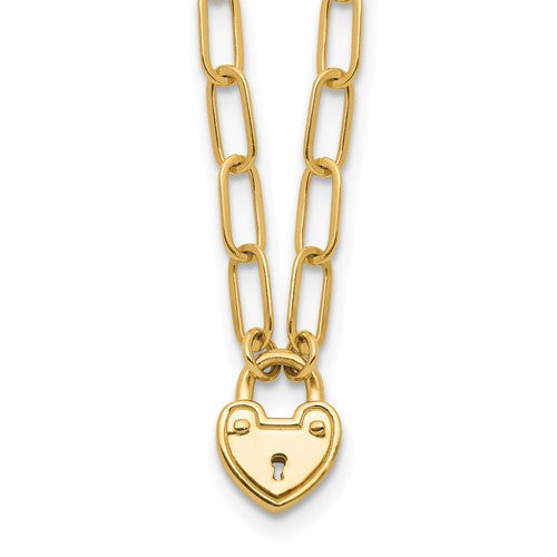 14k-polished-heart-lock-charm-paperclip-link-necklace-SolomonJeweler-Wichita-KS-CustomJewelry