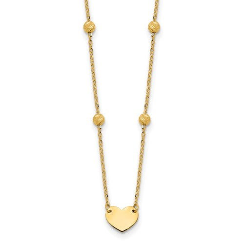 14k-polished-and-diamond-cut-heart-and-beads-plus-2in-ext-necklace-SolomonJeweler-Wichita-KS-CustomJewelry