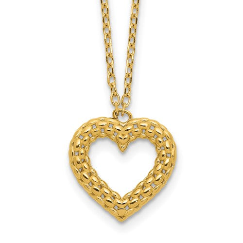 14k-polished-textured-heart-18-in-necklace-SolomonJeweler-Wichita-KS-CustomJewelry