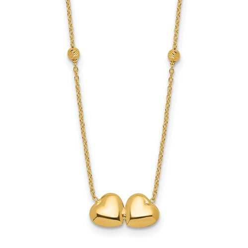 14k-d-c-beaded-double-heart-16in-w-2in-ext-necklace-SolomonJeweler-Wichita-KS-CustomJewelry
