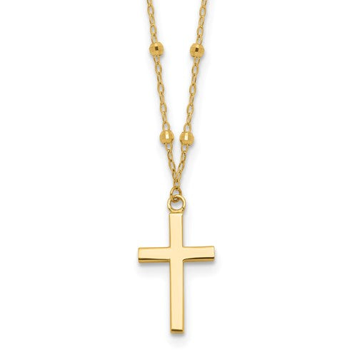 14k-polished-and-diamond-cut-cross-w-2in-ext-necklace-SolomonJeweler-Wichita-KS-CustomJewelry