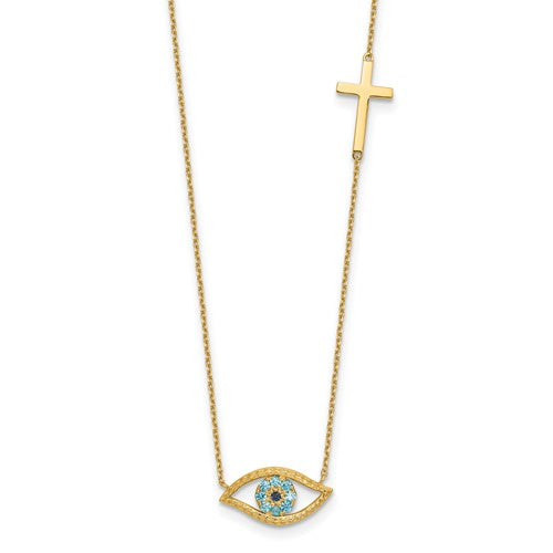 14k-polished-cz-evil-eye-and-cross-18in-with-2in-ext-necklace-SolomonJeweler-Wichita-KS-CustomJewelry